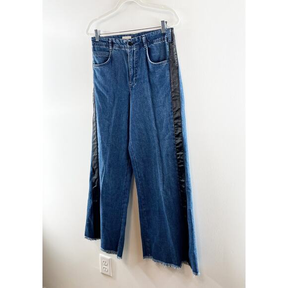Pilcro Adi High Waisted Denim Tuxedo Stripe Trim Wide Leg Jeans Blue 27 / 4 - Picture 7 of 12